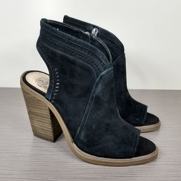 Vince Camuto Koral Heeled Peep Toe Bootie, Black Suede, Womens Size 5 US / 35 - Picture 1 of 11
